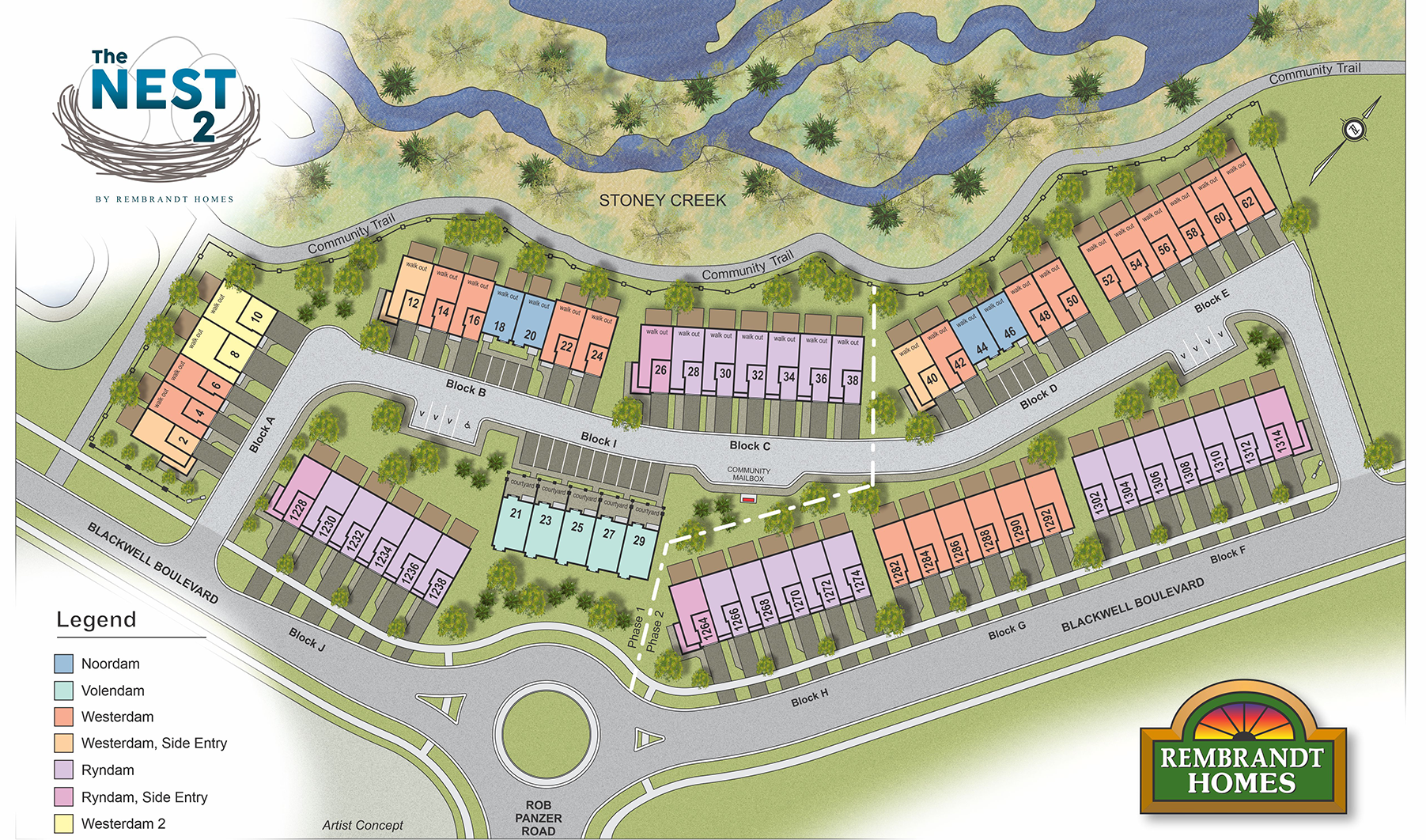 Community map of The Nest 2 by Rembrandt Homes showing availability of homes
