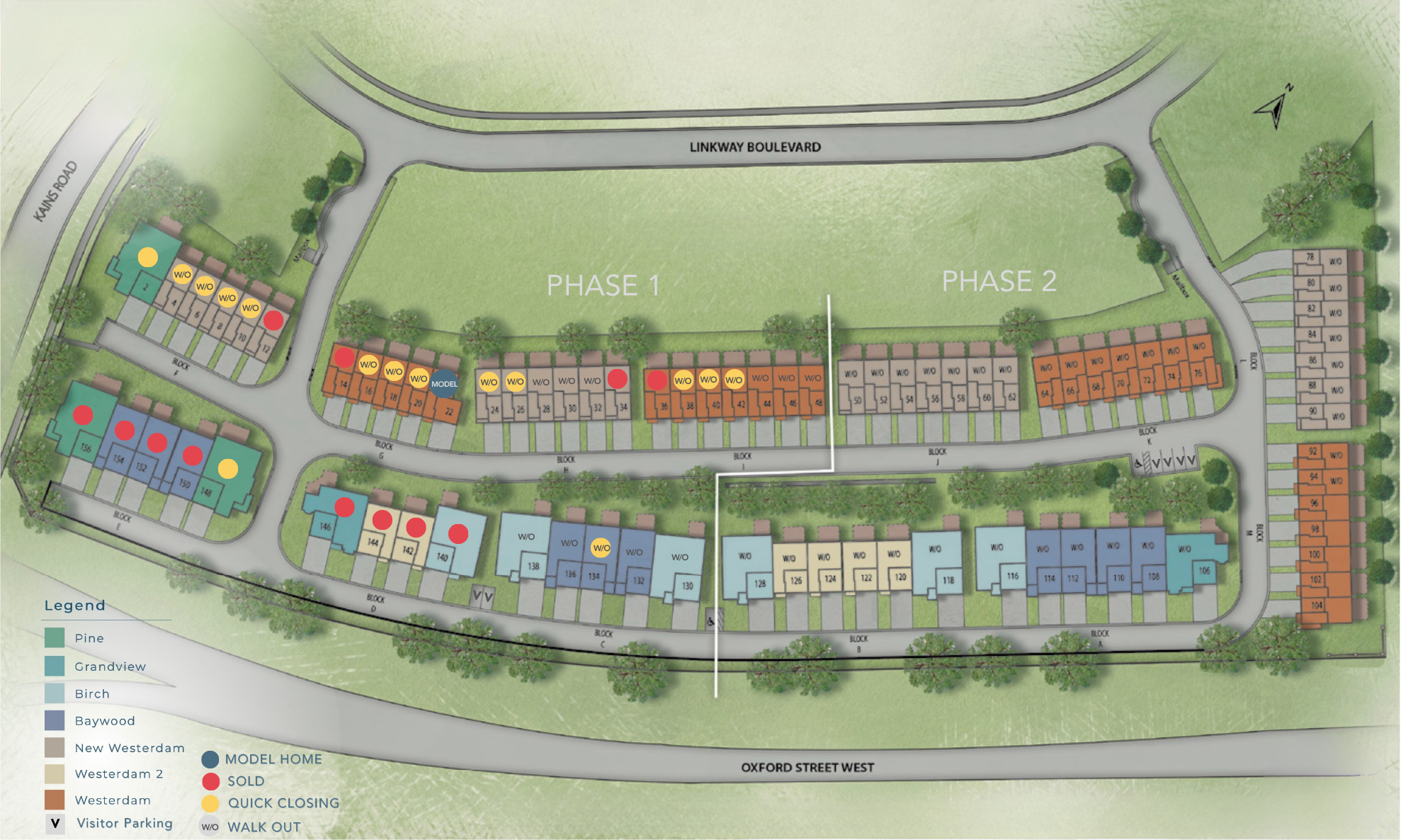 Community map of Upper West by Rembrandt Homes showing availability of homes